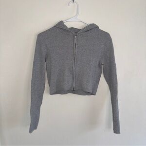 Brandy Melville Grey Ribbed Cropped Hoodie XS